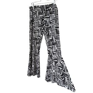 VAMP Y2K Black & White Geometric Flared Pants Festival Rave Retro Hippie Lg